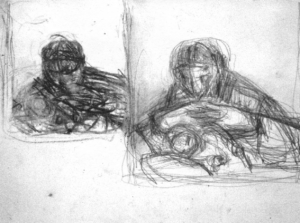 Karl Bauer Skizze zu David mit seinem kranken Kind